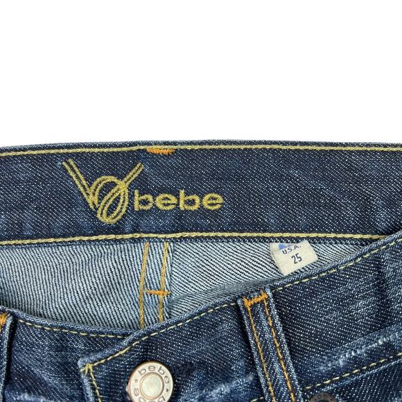Bebe Vintage Y2K Carmen Cuffed Crop Jeans Rhinestones Dark Wash Womens 25 - Picture 7 of 10